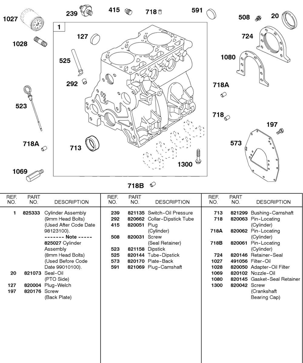 Cylinder, Oil, Back Plate Diagram and Parts List for 437447-0105-XX  Briggs and Stratton Engine